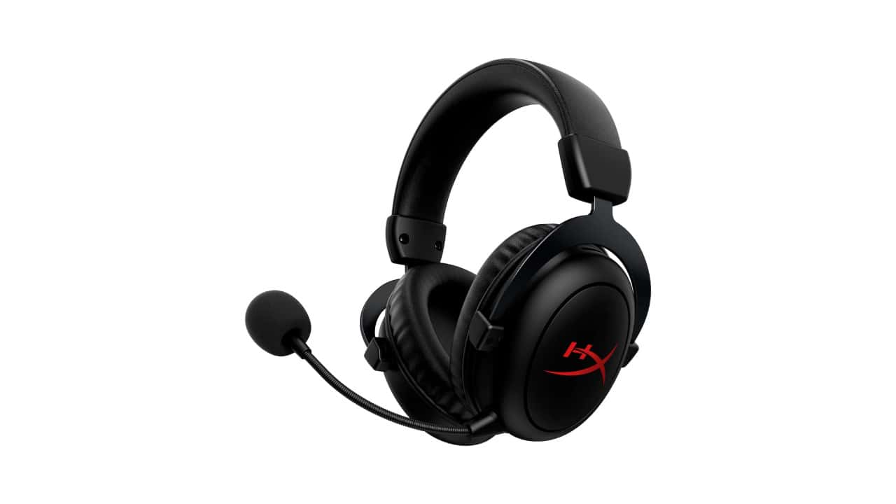 Over-ear black gaming headset with attached microphone and red detailing, perfect for Valorant enthusiasts.