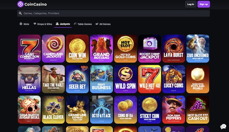 Rich selection of jackpot slots at CoinCasino.