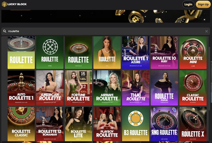 A snapshot of Lucky Block's rich selection of roulette games.