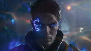 A man with blue eyes in a dark environment, perfect for Immortals of Aveum's best graphics settings.