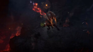 Player fighting a demon in hell in the Diablo 4 game.