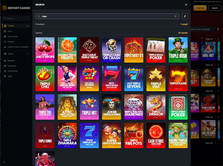 A big selection of triple-themed slot games available at Instant Casino.