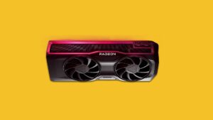 RX 7800 XT graphics car on a yellow background