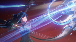 Wuthering Waves Iuno using powerful skill with glowing bow energy