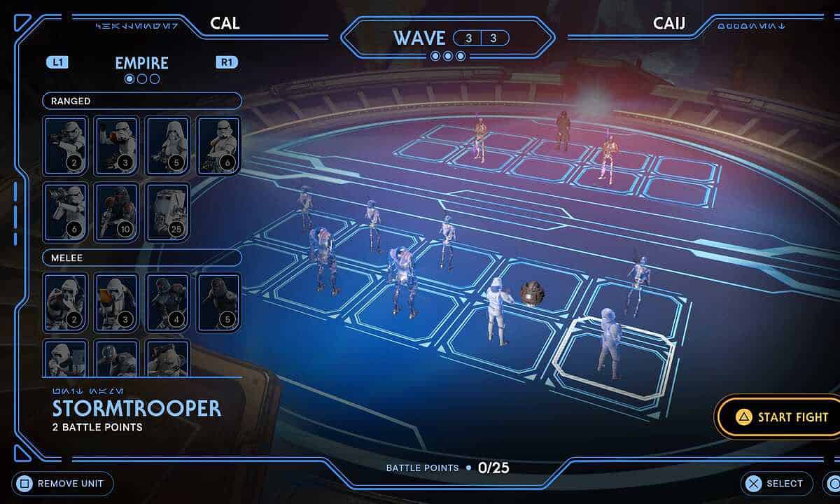 Jedi Survivor Holotactics: unit selection in Holotactics.