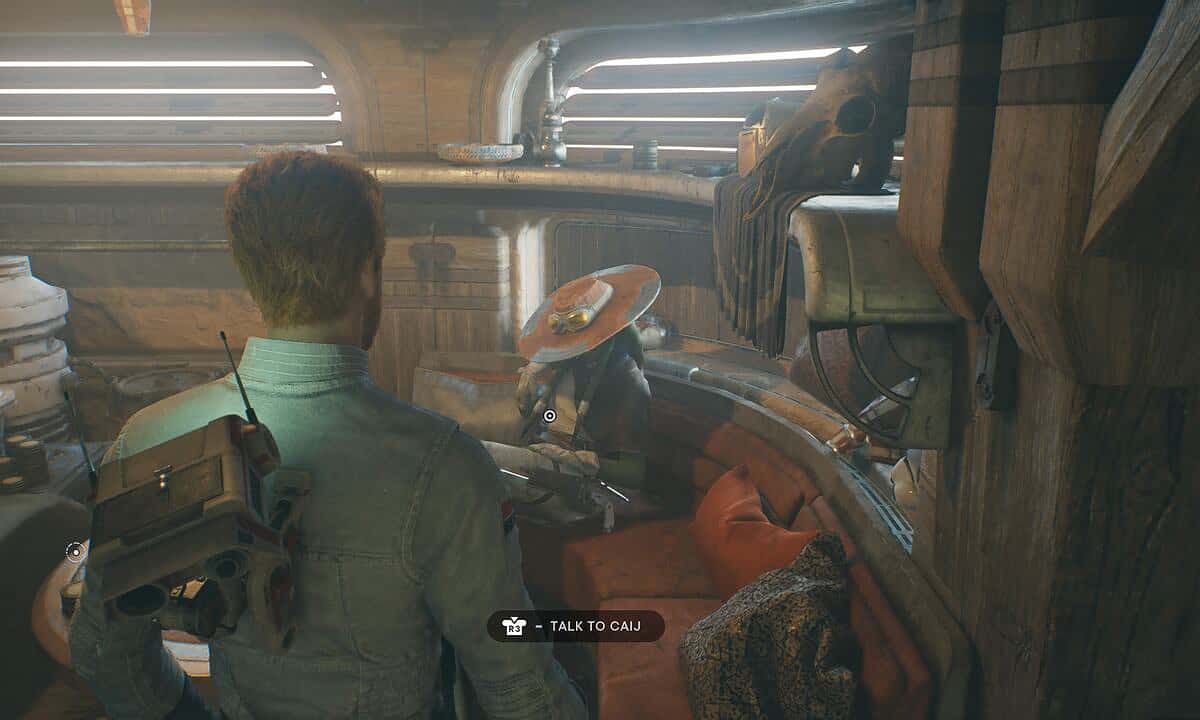 Jedi Survivor rumors: Cal talking to Caij at Pyloon's Saloon.