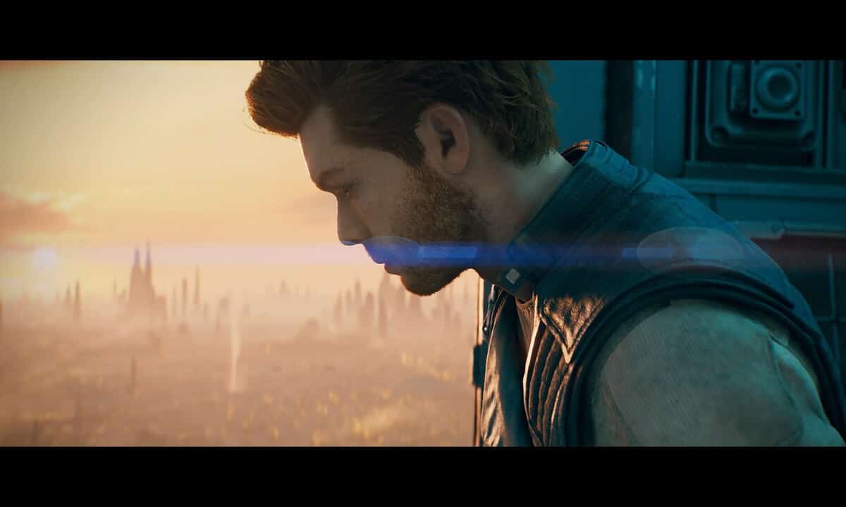 Jedi Survivor trophies and achievements: Cal Kestis in transport overlooking Coruscant.