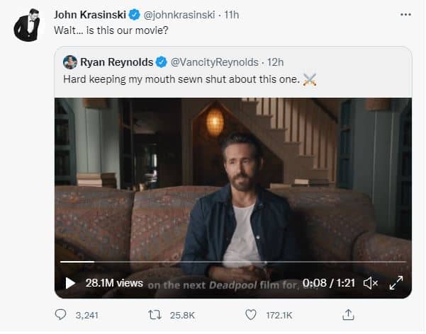Deadpool 3 - John Krasinski Tweet