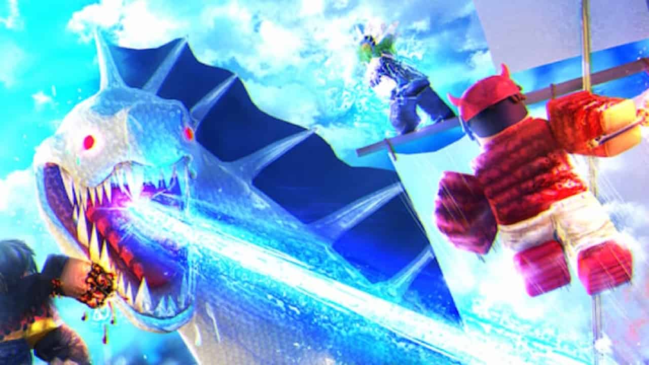 King Legacy level guide: Multiple characters fighting an ice snake