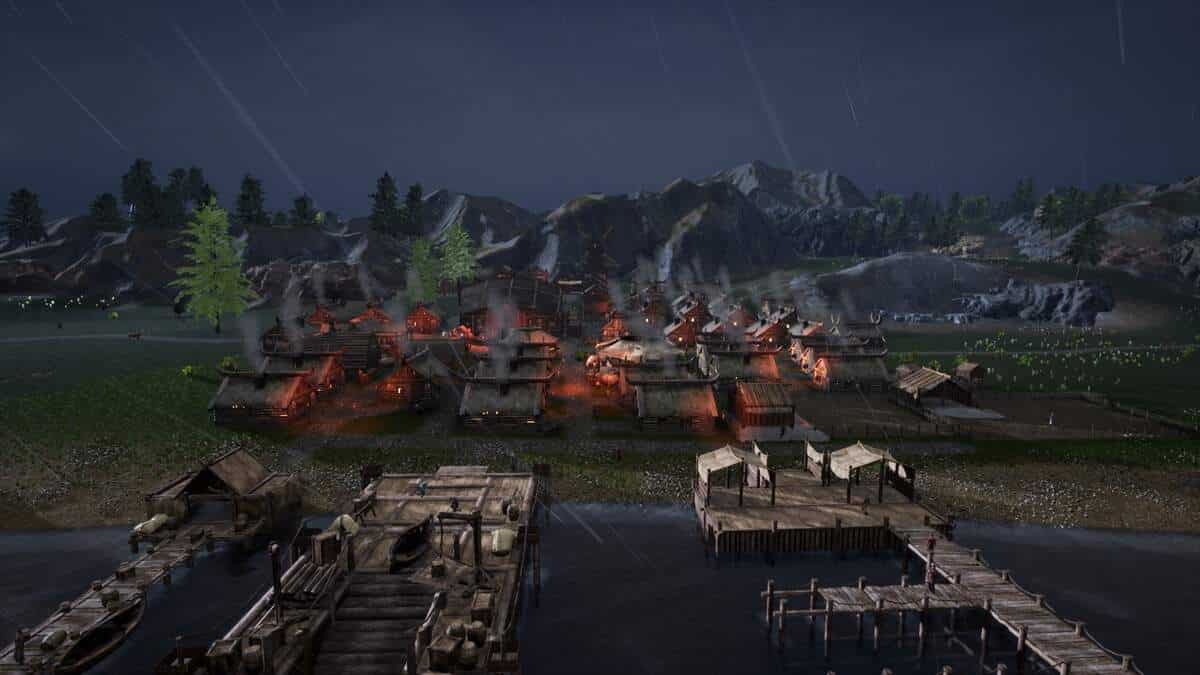 A village with multiple houses on fire in Land of the Vikings