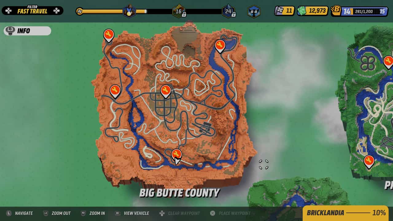 Lego 2K Drive garage locations: A map of garages for Big Butte County