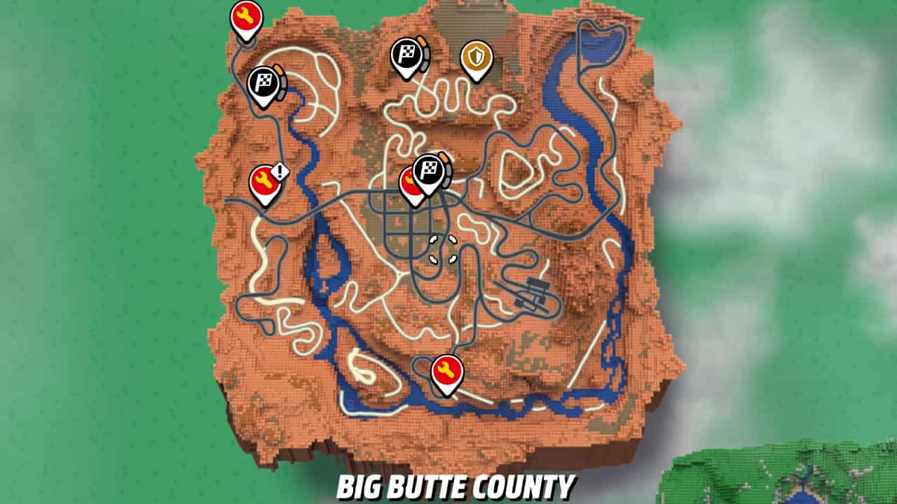 Lego 2K Drive maps and regions: A map of Big Butte County