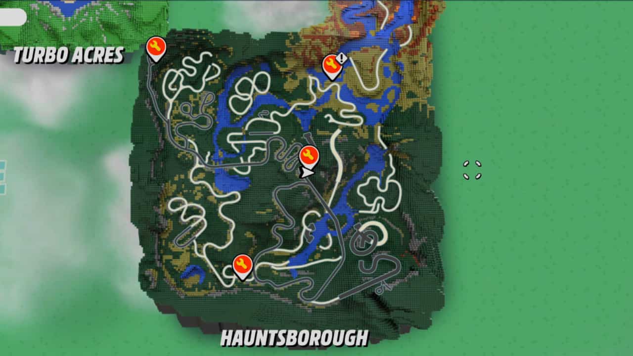 Lego 2K Drive maps and regions: A map of Hauntsborough.