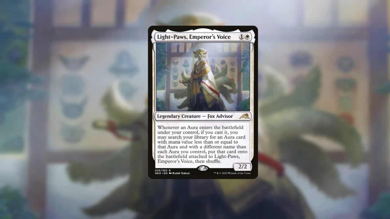 A screenshot of a card featuring light paws emperor voice in magic the gathering