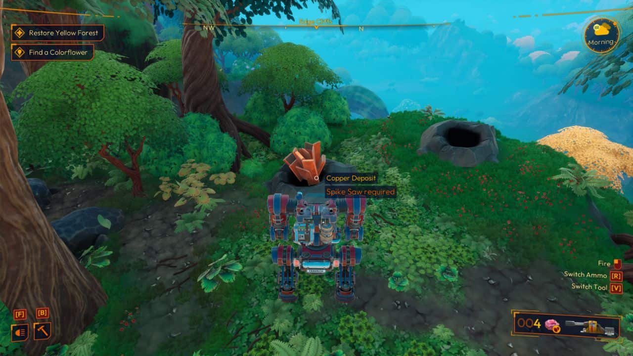 Lightyear Frontier how to get copper: Player interacting with copper node in forest