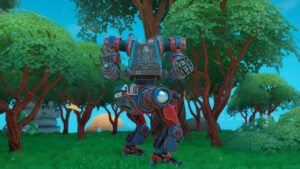 Lightyear Frontier how to get wood: Player in mech in forest