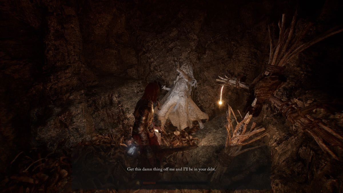 A captivating screenshot of a character exploring a mysterious cave.