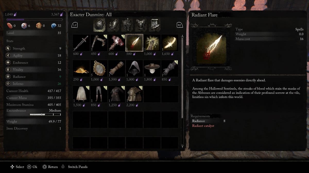 A screenshot displaying the Best Radiant Spells selection.