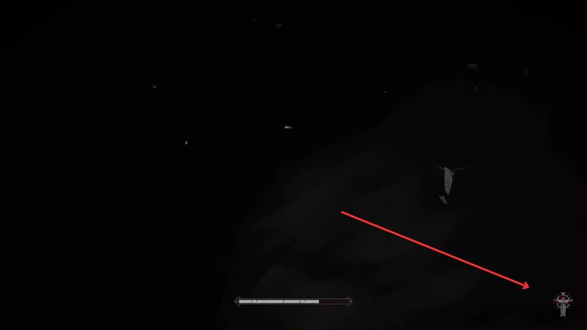 A red arrow directing towards a dark area, illustrating how to save.