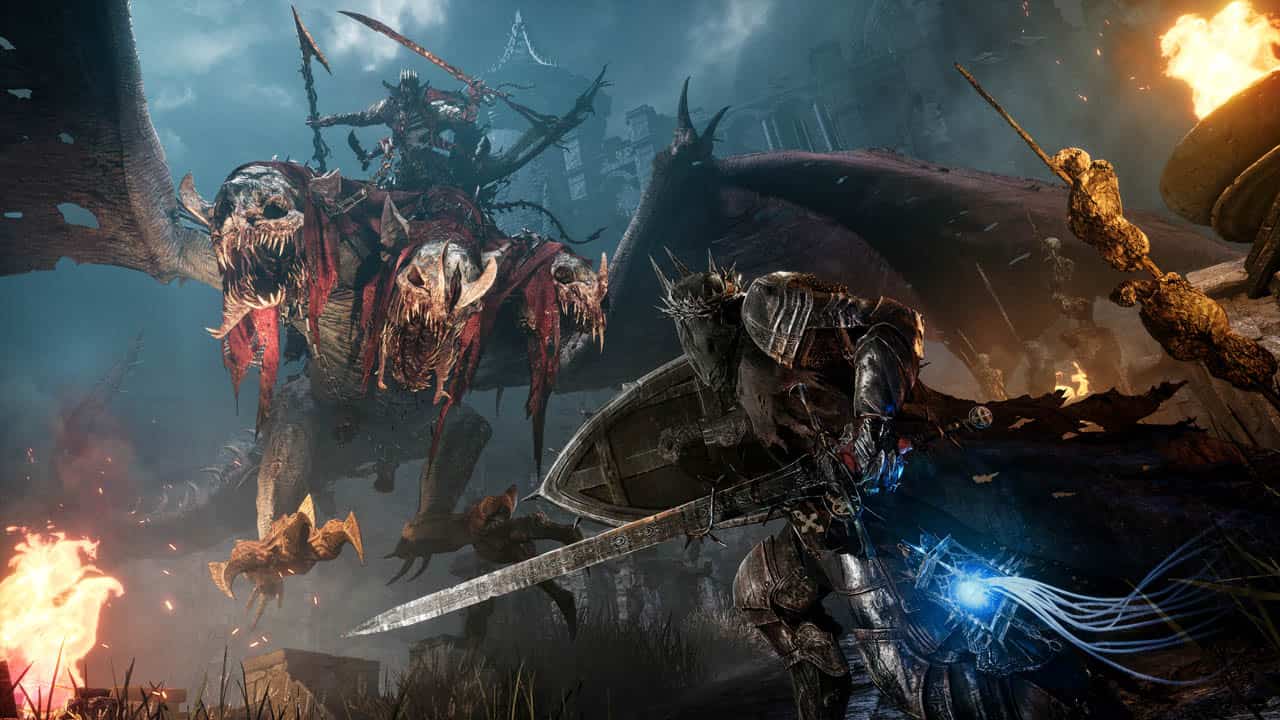 Lords of the Fallen - the player battles a Lightreaper.