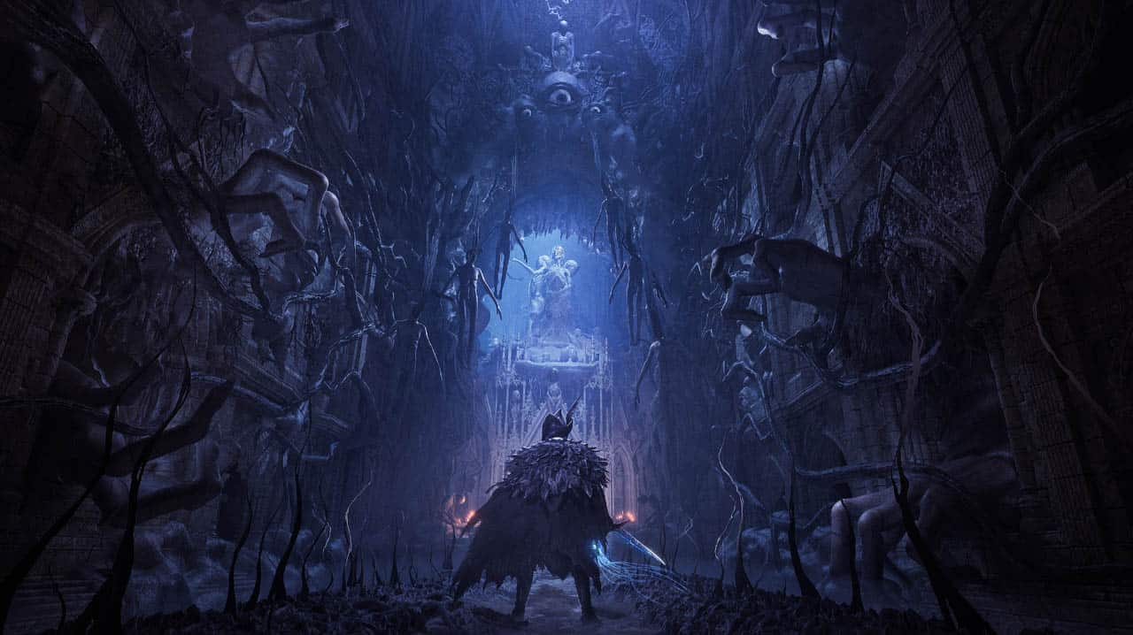 A man walking through Skywalk in the Umbral realm in Lords of the Fallen
