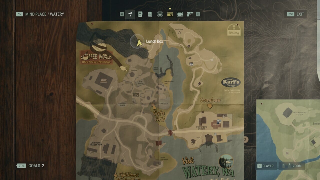 Alan Wake 2 Lunchbox locations: lunchbox locations on map in Watery.