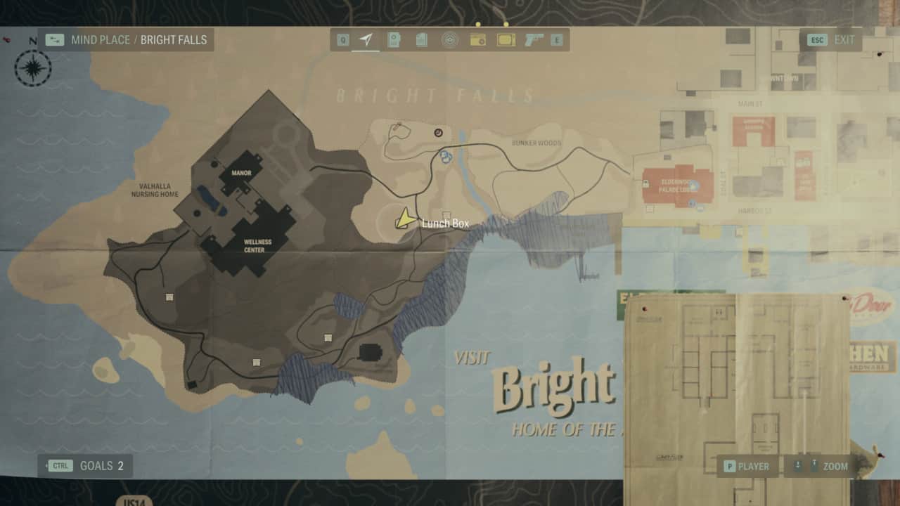 Alan Wake 2 Lunchbox locations: lunchbox locations on map in Bright Falls.