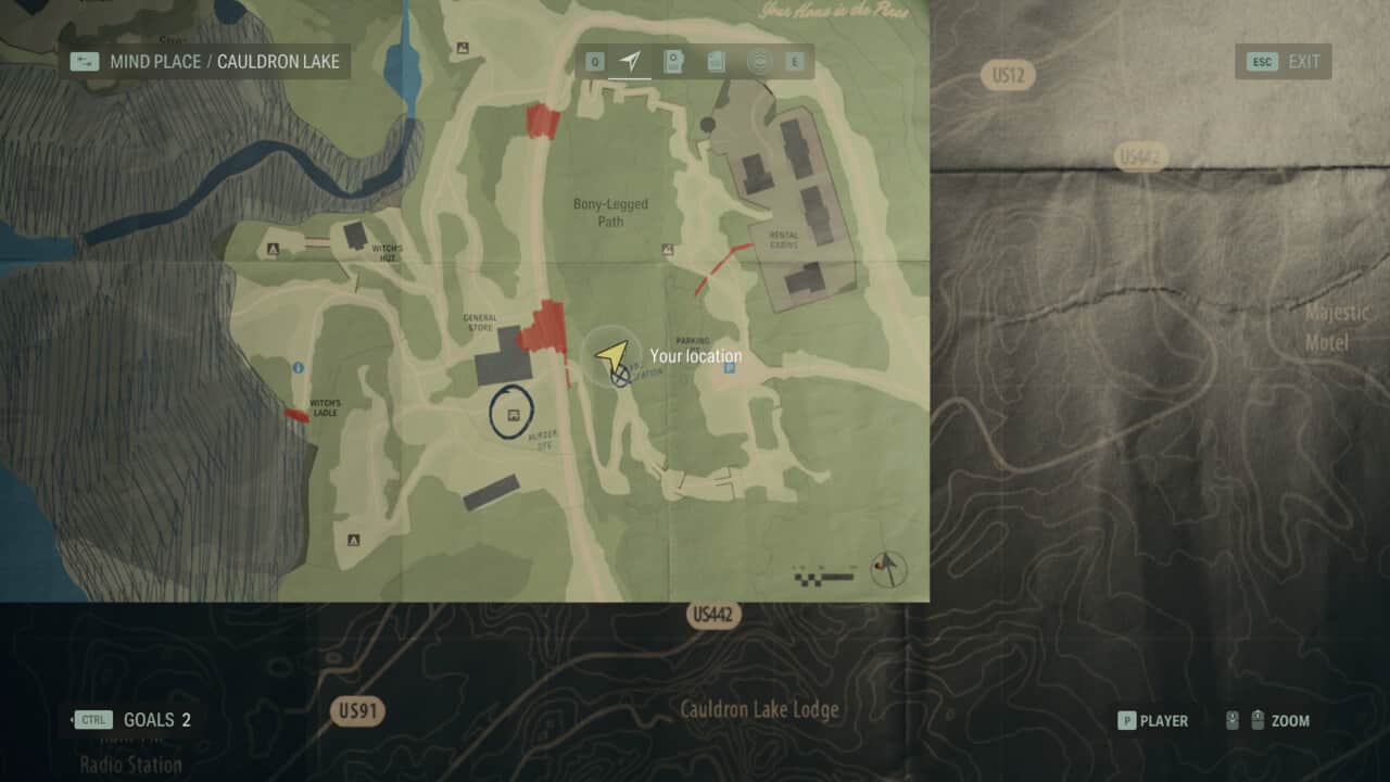 Alan Wake 2 Lunchbox locations: lunchbox locations on map in Cauldron Lake.