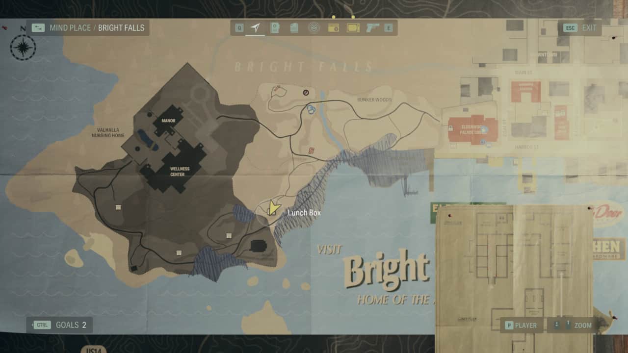 Alan Wake 2 Lunchbox locations: lunchbox locations on map in Bright Falls.