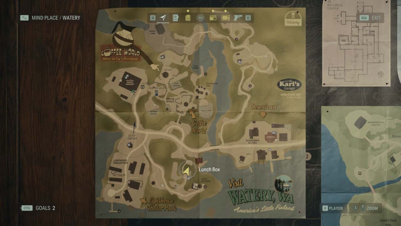 Alan Wake 2 Lunchbox locations: lunchbox locations on map in Watery.