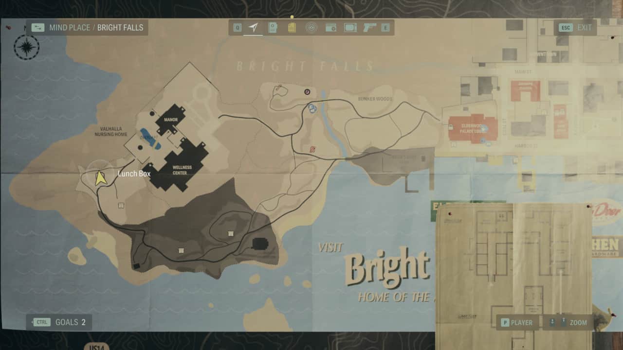 Alan Wake 2 Lunchbox locations: lunchbox locations on map in Bright Falls.