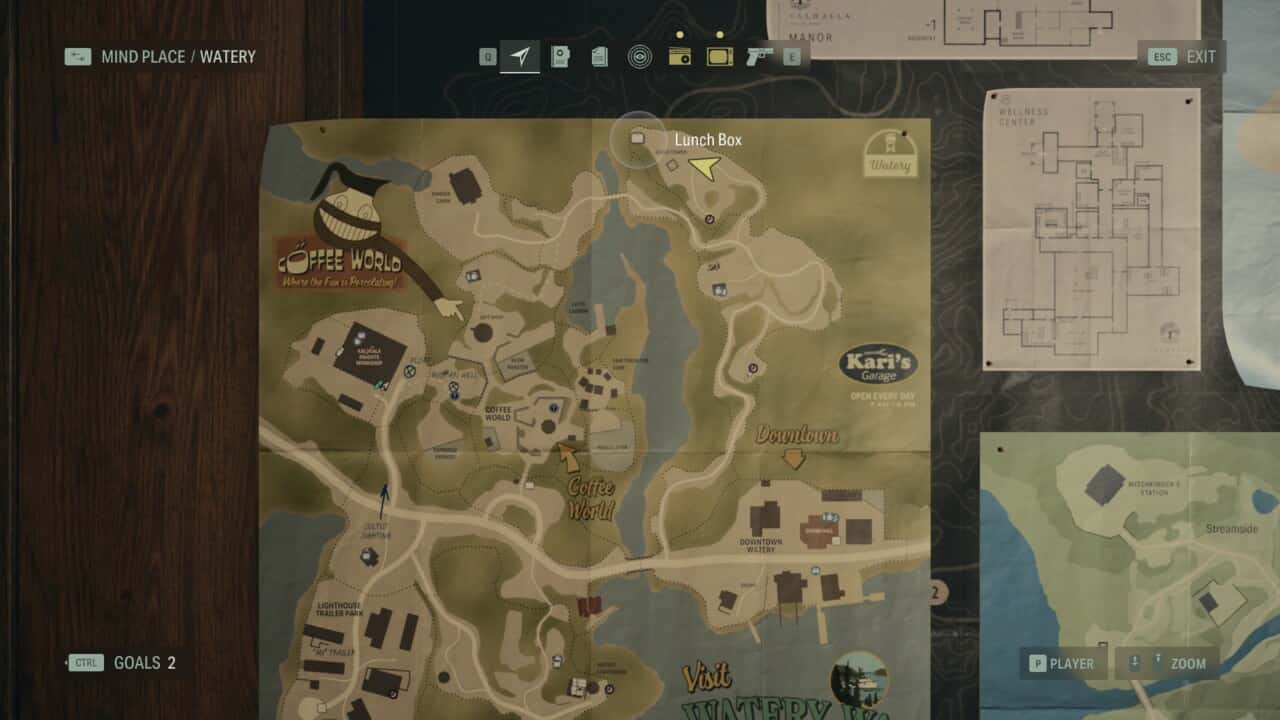 Alan Wake 2 Lunchbox locations: lunchbox locations on map in Watery.