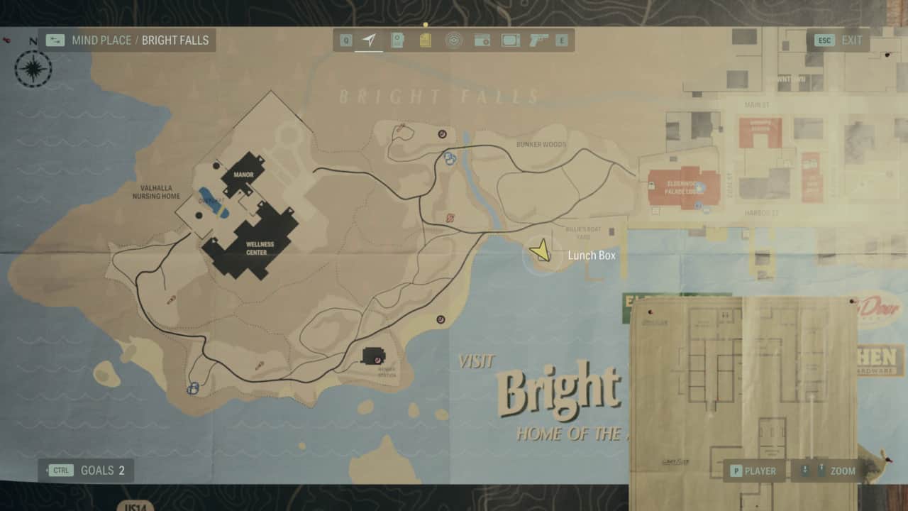 Alan Wake 2 Lunchbox locations: lunchbox locations on map in Bright Falls.