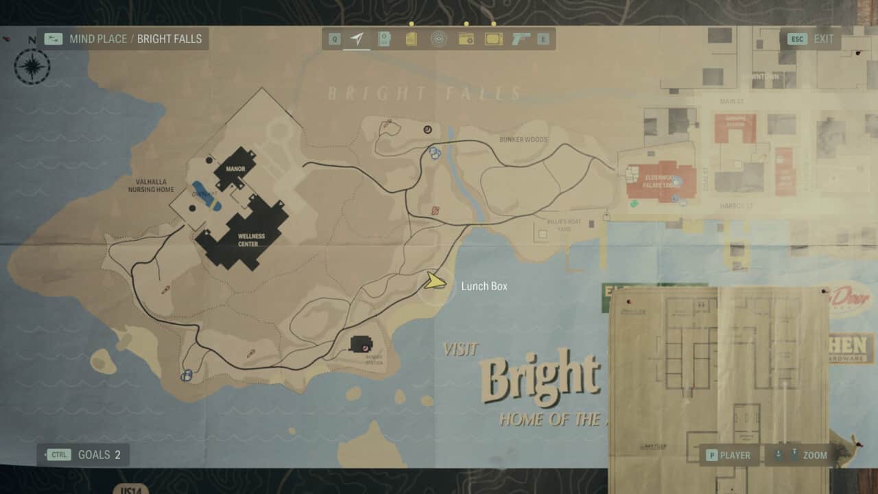 Alan Wake 2 Lunchbox locations: lunchbox locations on map in Bright Falls.