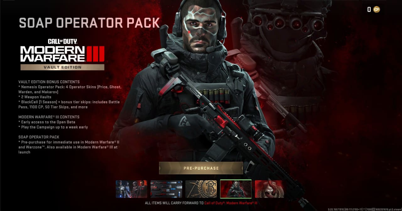MW3 Vault Edition featuring the Modern Warfare 2 Soap Operator Pack.