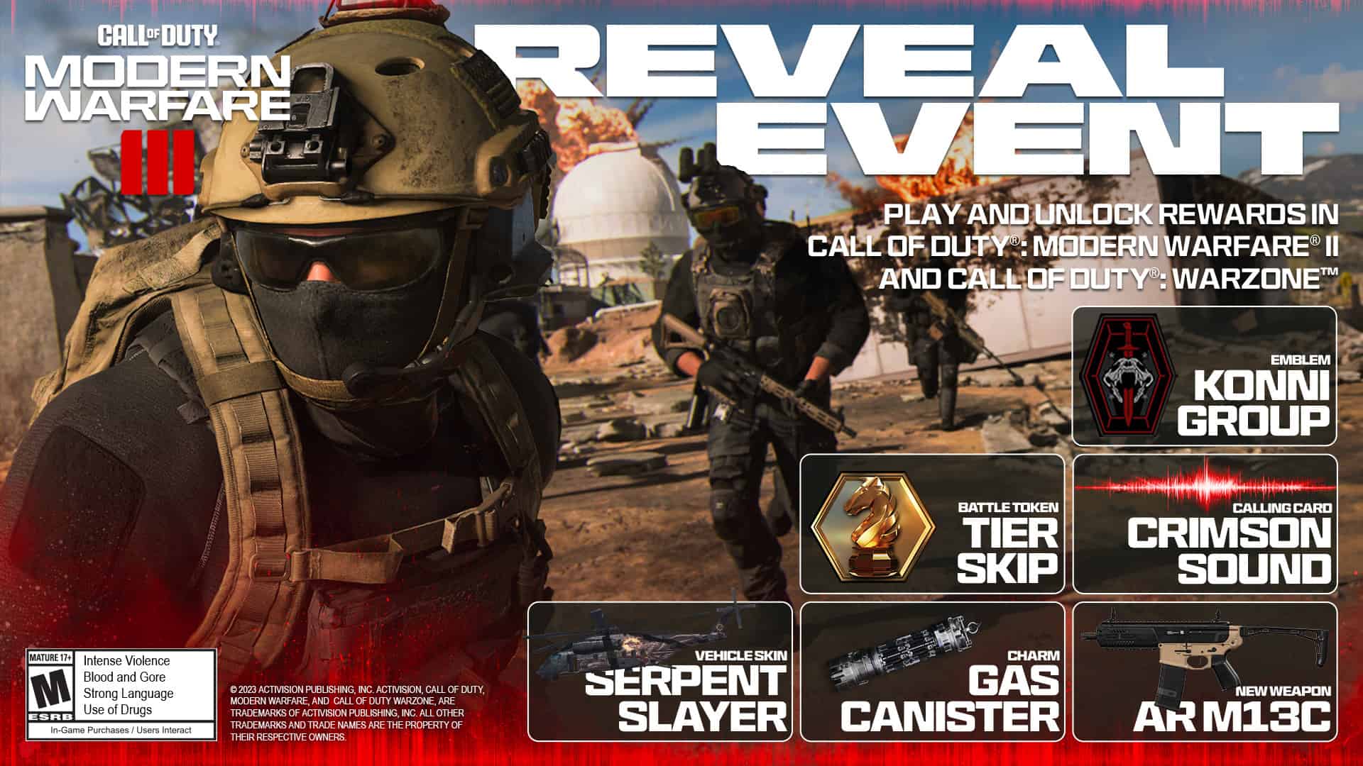 Call of Duty Modern Warfare reveal event rewards list.