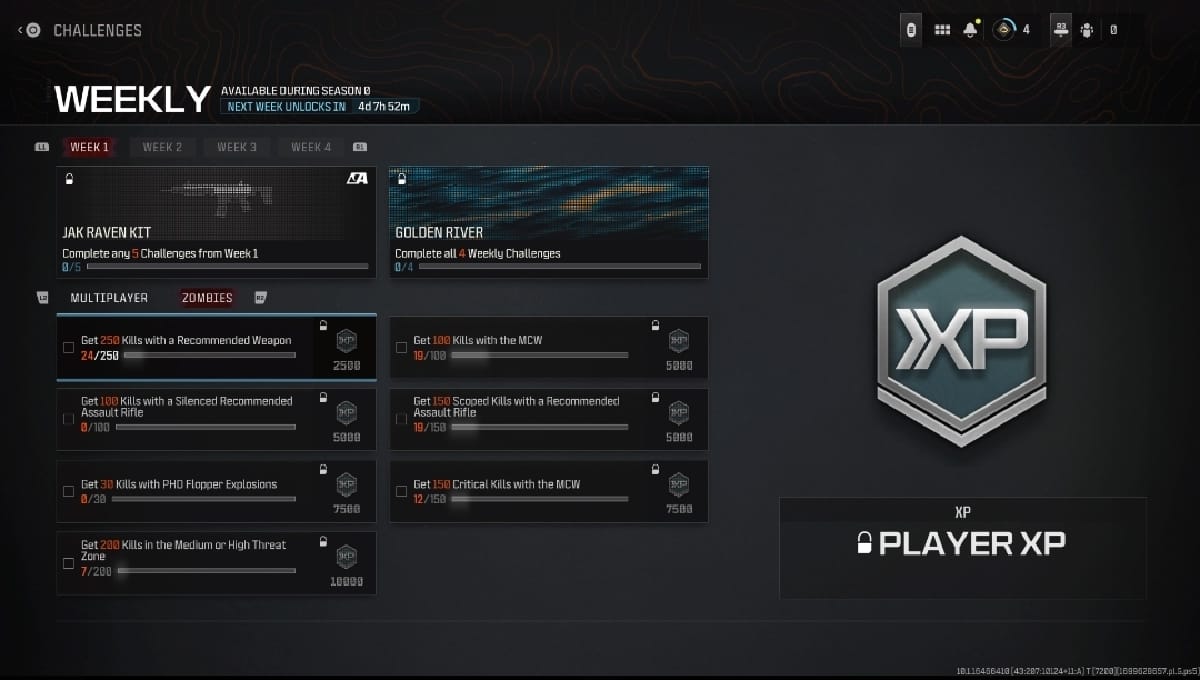 A screenshot of the weekly player xp screen showing how to level up fast in MW3.