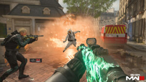 MW3 season 4 start time - a man hold a gun while a person is thrown from a blast