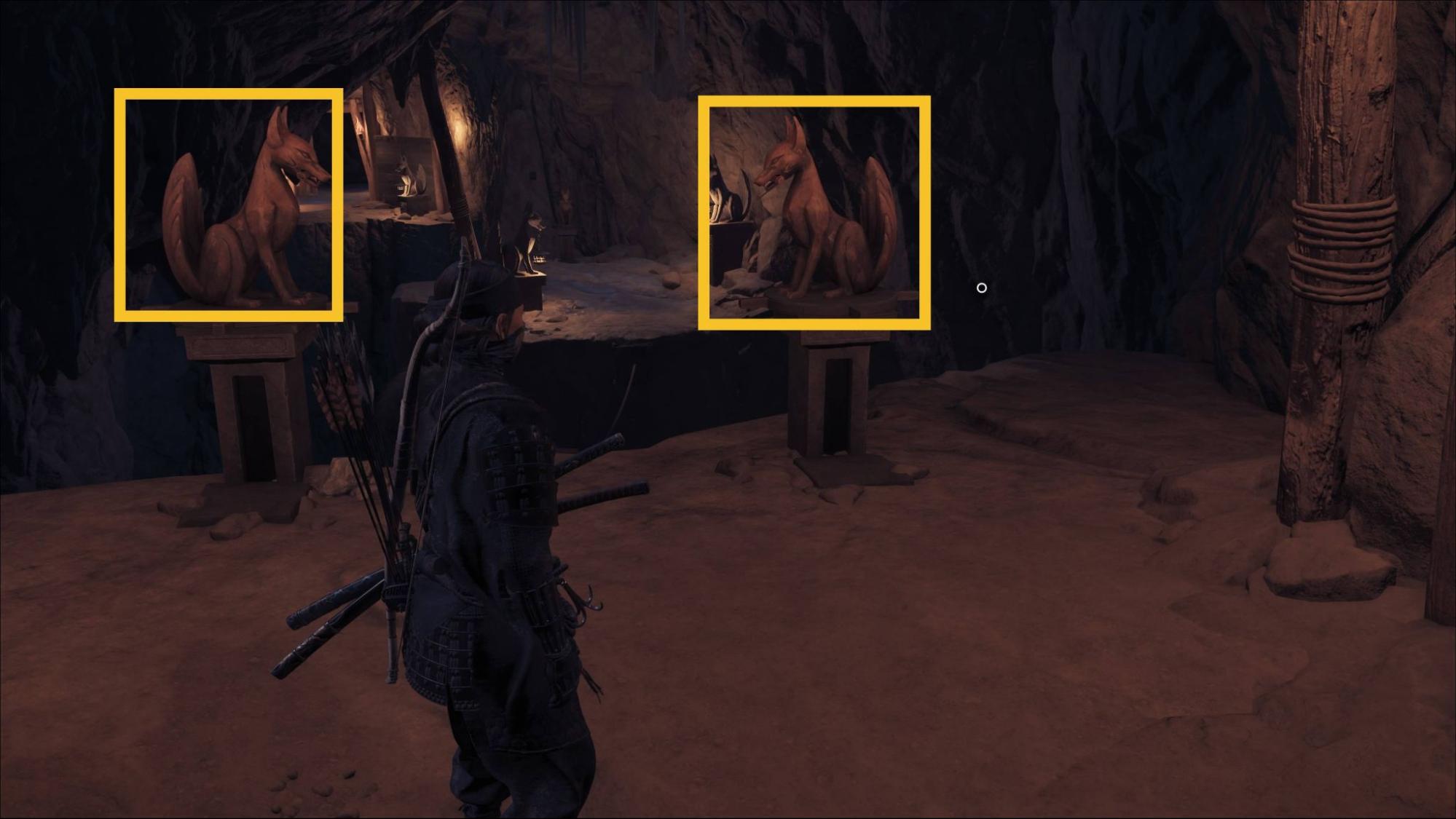 Ghost of Yotei Snow’s Blight Shrine fox positions facing each other