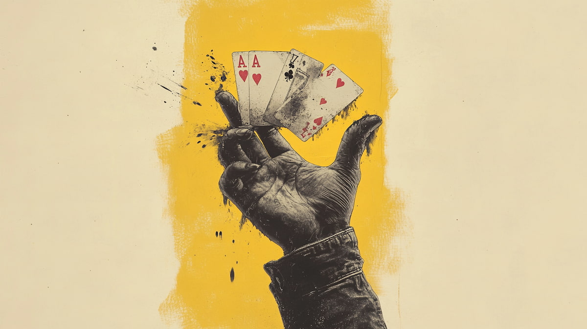 A man holding a poker hand.