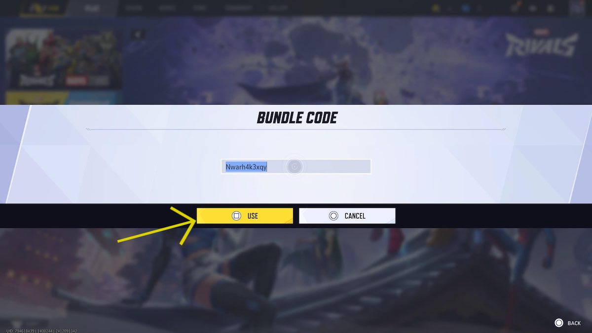 Marvel Rivals codes: code redemption screen.