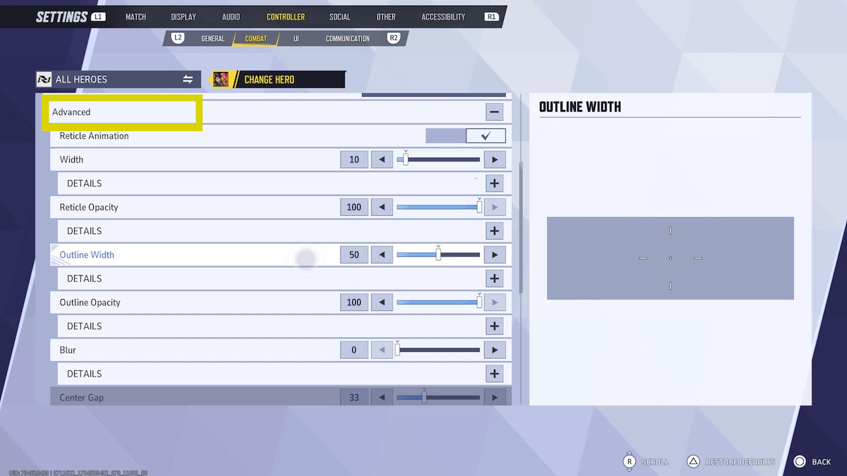 Marvel Rivals crosshair Advanced Settings