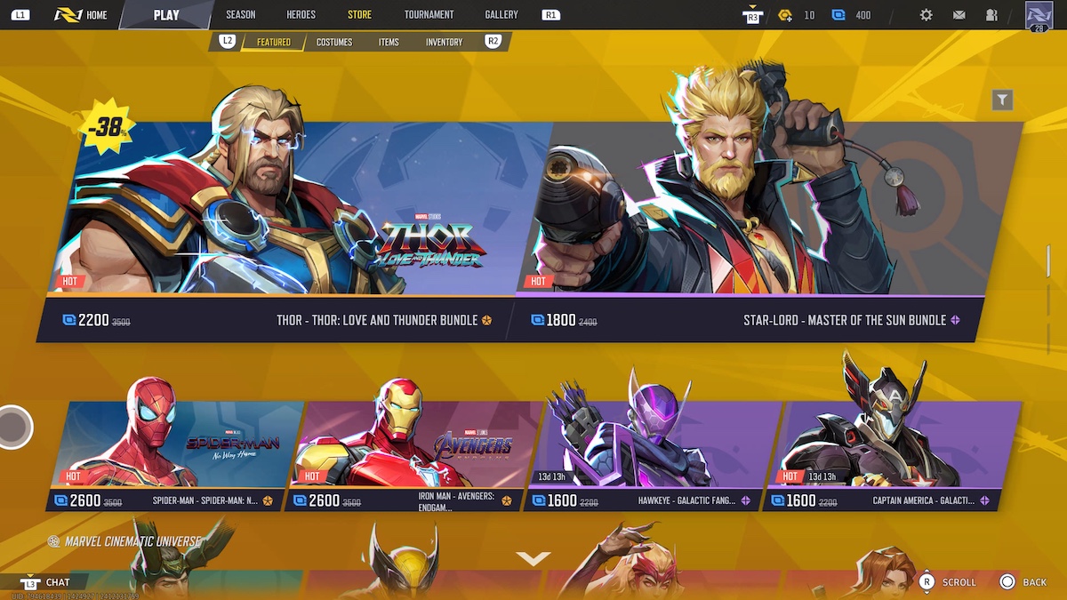 Marvel Rivals store front showcasing skins you can buy with units