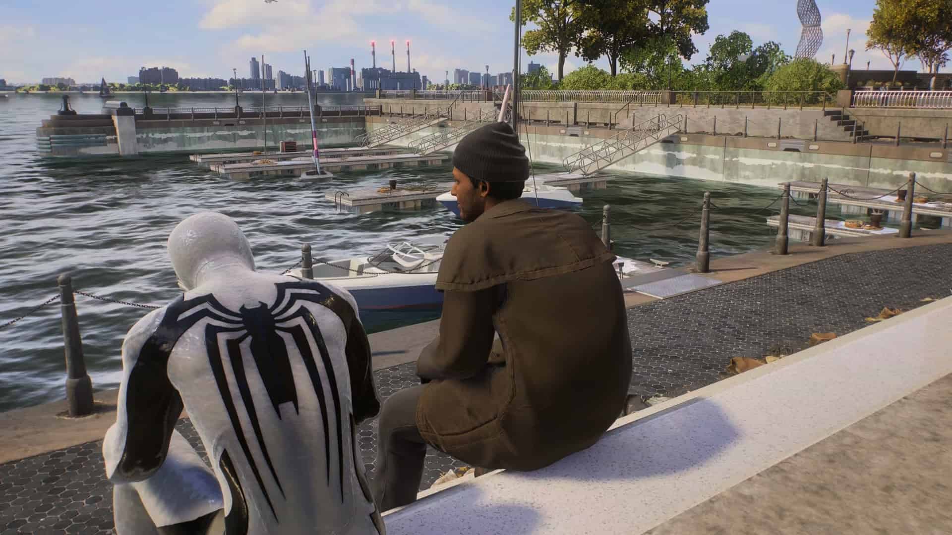 Spider-Man 2 Howard's quest showing Spider-Man and Howard sitting.