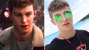 Left image Peter Parker in Marvel's Spider-Man 2, right image Peter Parker face model