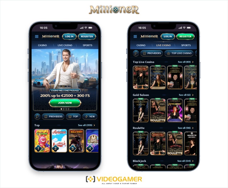Mobile screenshots of Millioner instant withdrawal casino