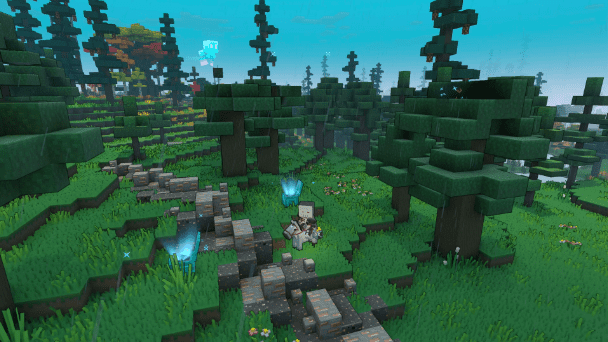 Forest area in Minecraft Legends on Nintendo Switch.