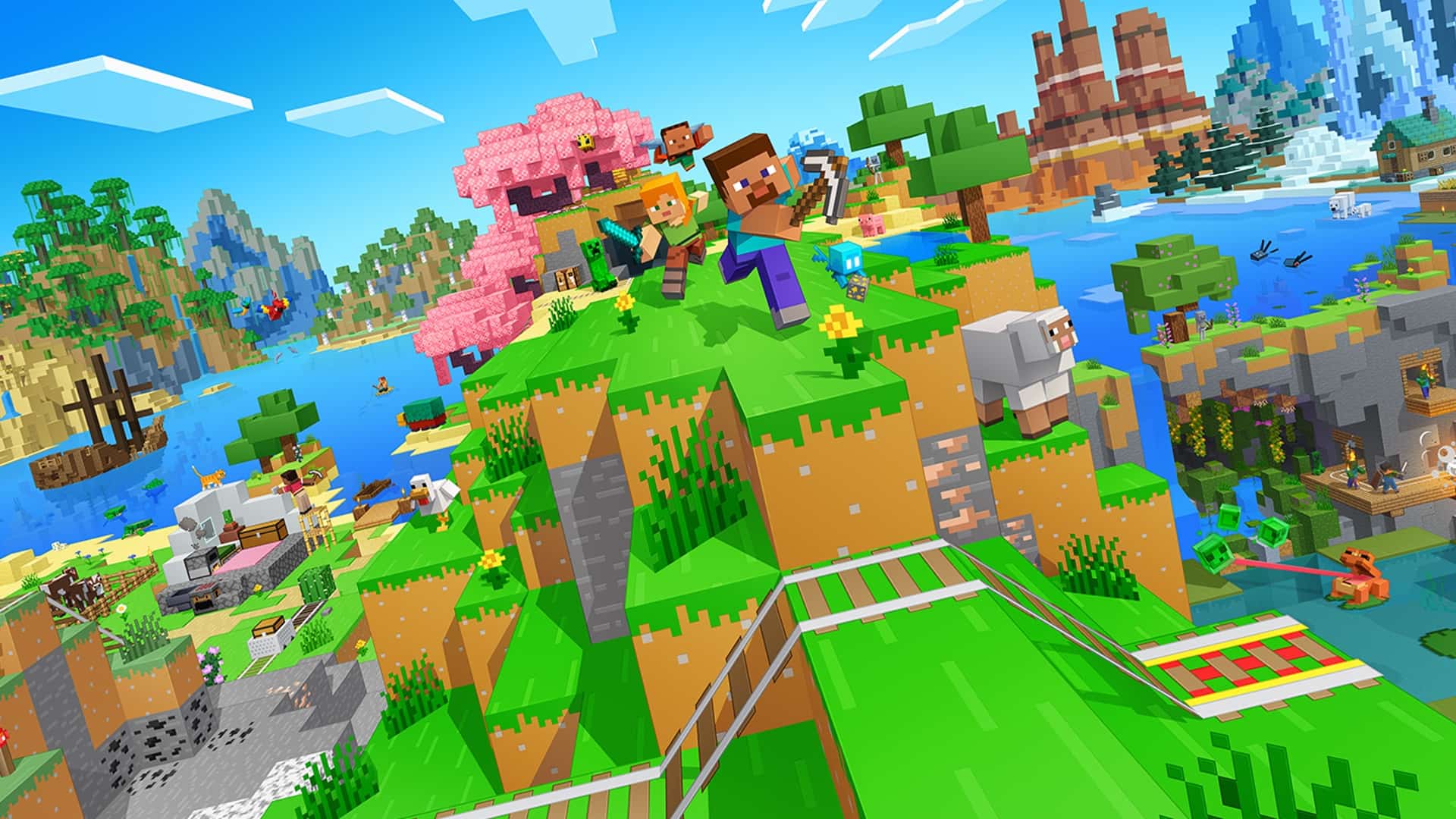 Minecraft world with characters and animals