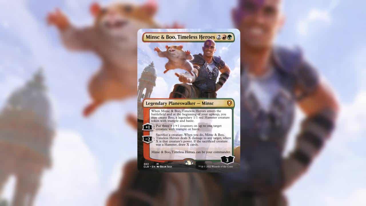 An image of the Minsc and Boo card in the Baldur's Gate set of MTG. Image captured by VideoGamer.