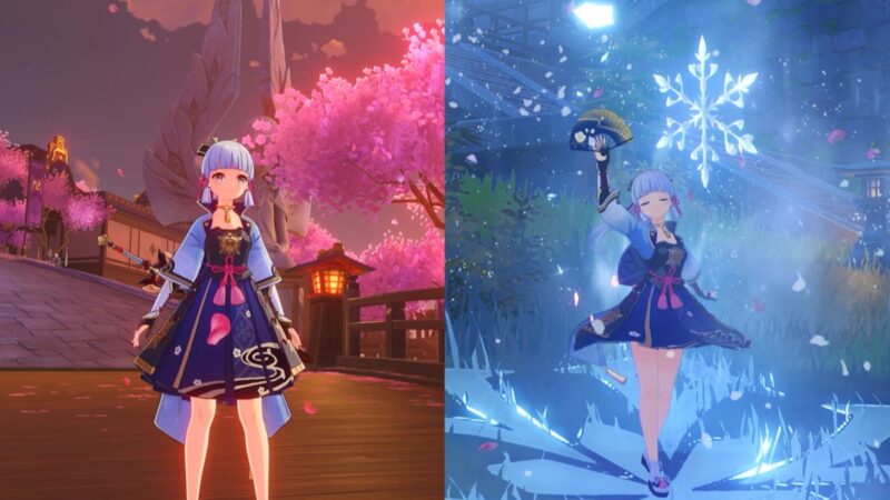 Ayaka shown during an idle animation her using her Skill.